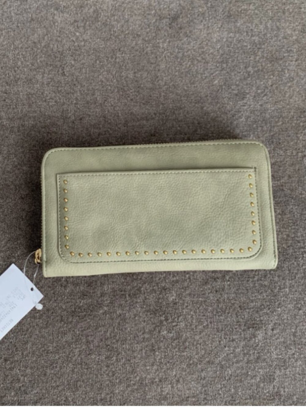 Style & Co Studded Full Zip Large Wallet Sage Green/Gold-Tone Studded